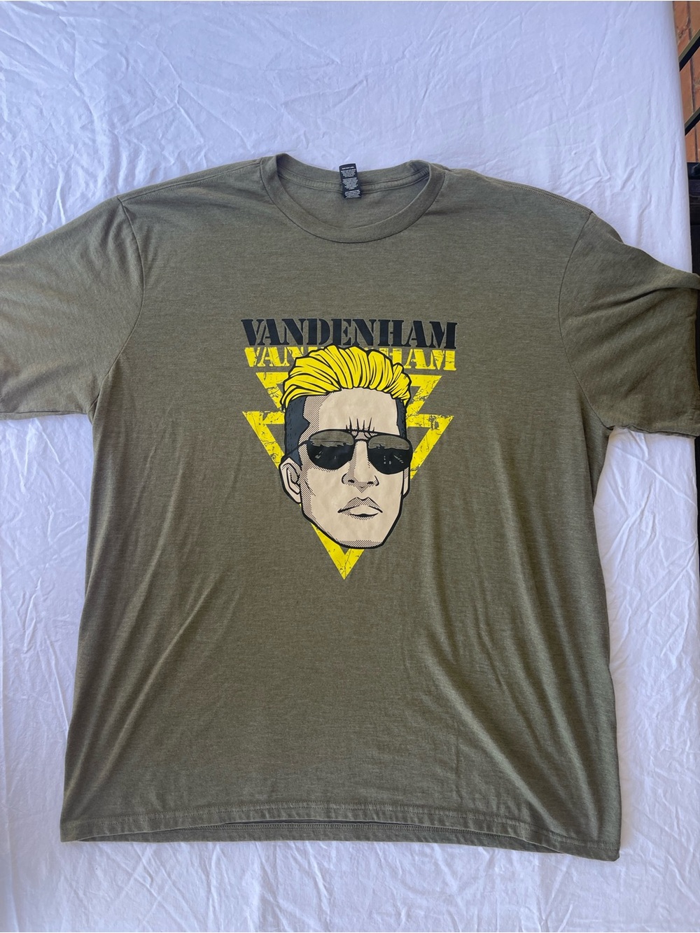 District Olive Green Vandenham Graphic Tee with Yellow Print